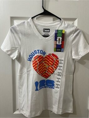 2026 FIFA World Cup Houston Youth White Graphic V-Neck Tee with Red Heart